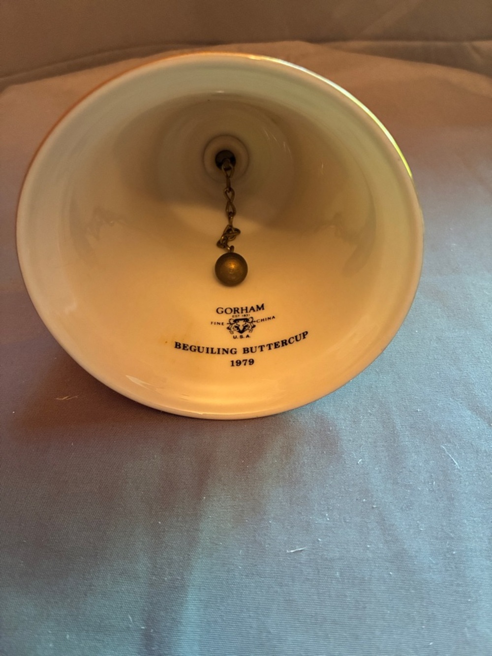 Gorham “Beguiling Buttercup” Porcelain Bell in Cream and Gold, 9” tall - Picture 2 of 7